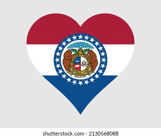 Missouri USA Heart Flag. MO US Love Shape State Flag. Show Me State United States of America Banner Icon Sign Symbol Clipart. EPS Vector Illustration. svg