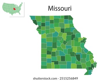 Icono verde del mapa de Missouri USA