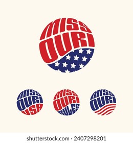 Missouri USA patriotic sticker or button set. Vector illustration for travel stickers, political badges, marketing.
