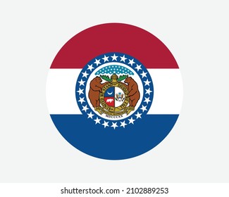 Missouri USA Round State Flag. MO, US Circle Flag. State of Missouri, United States of America Circular Shape Button Banner. EPS Vector Illustration.