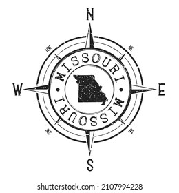 Missouri, USA Stamp Map Compass Adventure. Illustration Travel Country Symbol. Siegel Expedition Wind Rose Symbol.
