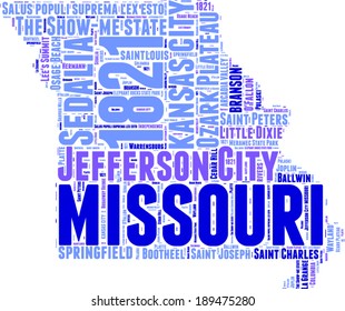 Missouri USA state map vector tag cloud illustration