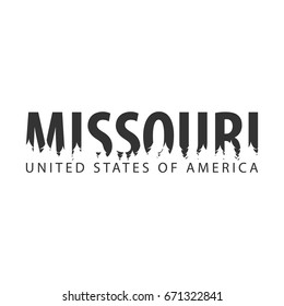 Missouri. USA. United States of America. Text or labels with silhouette of forest