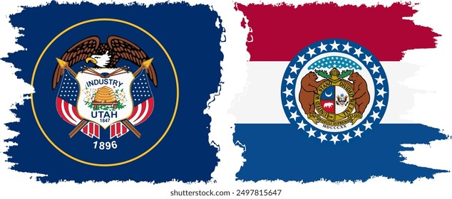 Missouri and Utah states grunge brush flags connection, vector