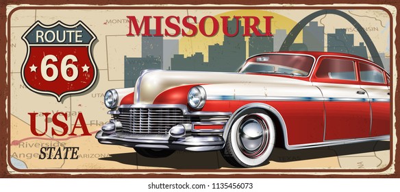 Missouri vintage metal sign, vector illustration.