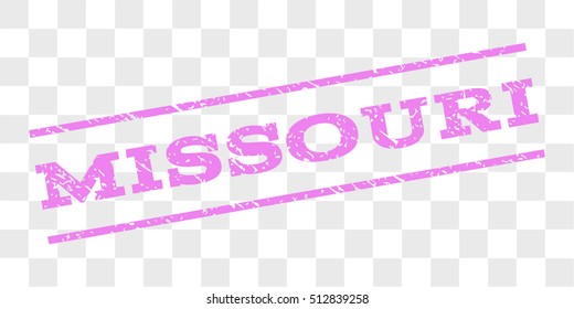 Missouri watermark stamp. Text tag between parallel lines with grunge design style. Rubber seal stamp with unclean texture. Vector violet color ink imprint on a chess transparent background.