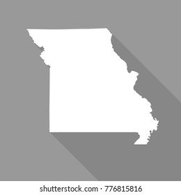 Missouri white map,border flat simple style with long shadow on grey background