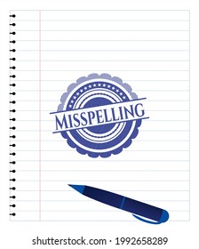 Misspelling drawn with pen. Blue ink. Vector Illustration. Detailed. 
