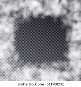 Mist frame effect iolated on checkered background. Transparent fog or smoke vector illustration. 
