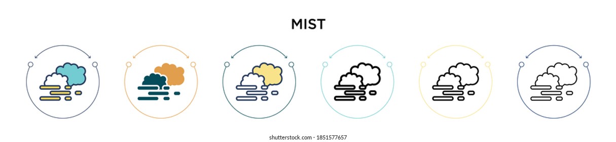 Mist icon in filled, thin line, outline and stroke style. Vector illustration of two colored and black mist vector icons designs can be used for mobile, ui, web