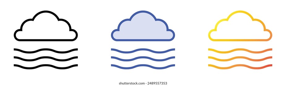 Nebelsymbol. Lineares, blaues Füllungs- und Verlaufsstil-Design auf weißem Hintergrund
