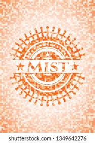 Mist orange tile background illustration. Square geometric mosaic seamless pattern with emblem inside.