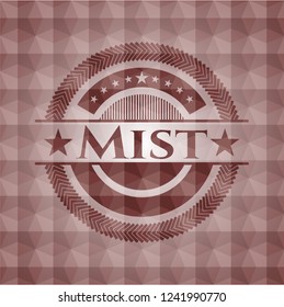 Mist red seamless emblem or badge with abstract geometric pattern background.
