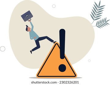 Mistake caution, business risk or problem warning, failure prevention or avoid danger concept.flat vector illustration.