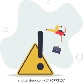 Error de precaución, riesgo de negocio o advertencia de problemas, prevención de fallas o evitar el concepto de peligro. diseño plano. ilustración con personas.