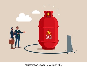 Mistake cost and steal gas cylinder. Crisis gas. Flat vector illustration.