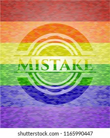 Mistake emblem on mosaic background with the colors of the LGBT flag