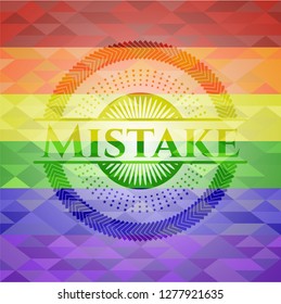 Mistake emblem on mosaic background with the colors of the LGBT flag