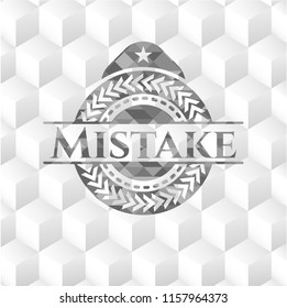 Mistake grey badge with geometric cube white background