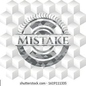 Mistake grey emblem with geometric cube white background
