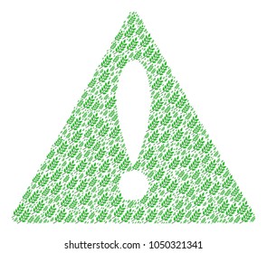 Mistake Sign collage constructed of leaf branch pictograms. Vector leaf branch pictograms are united into mosaic caution sign composition.
