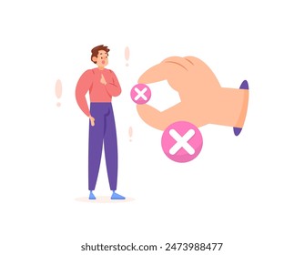 mistakes. employee performance evaluation. wrong job. The boss's hand gives a warning to the worker. illustration of a man getting a cross medal. illustration concept design. graphic elements