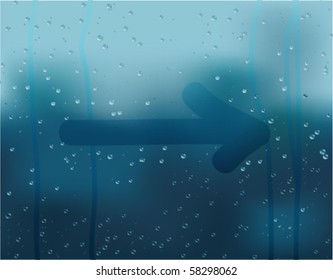 The misted over glass background with arrow