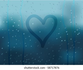 The misted over glass background with heart