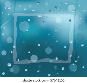 The misted over window with water drops on which the Square is drawn