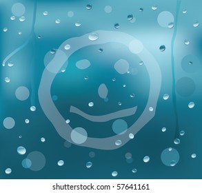 The misted over window with water drops on which the person is drawn
