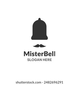 Mister bell logo template. Bell as a hat and moustache vector illustration