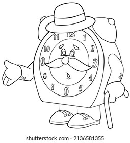 Señor Reloj. Elemento para colorear página. Estilo de caricatura.