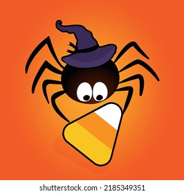 Mister cute spider steeling Candy Corn Halloween Cartoon