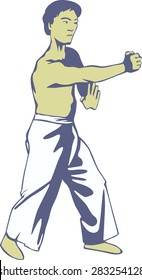 Mister in a fighting stance .