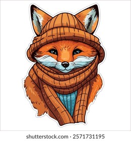 Mister Fox, detailed illustration, sticker