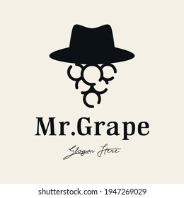 Mister with grape icon logo concept. design template, vector illustration.