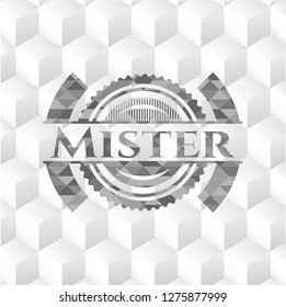 Mister grey emblem. Retro with geometric cube white background