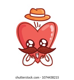 Mister Heart character with mustache: adorable, admire, crazy emotions. Set of cute illustrations in cartoon style as logo, mascot, sticker, emoji, emoticon.