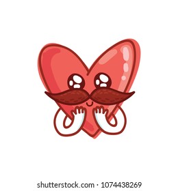 Mister Heart character with mustache: adorable, admire emotion. Set of cute illustrations in cartoon style as logo, mascot, sticker, emoji, emoticon.