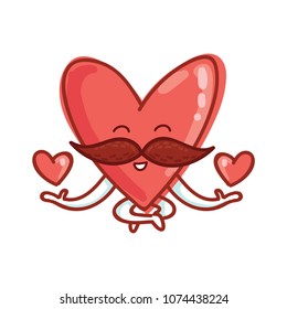 Mister Heart character with mustache: holding hearts. Set of cute illustrations in cartoon style as logo, mascot, sticker, emoji, emoticon.