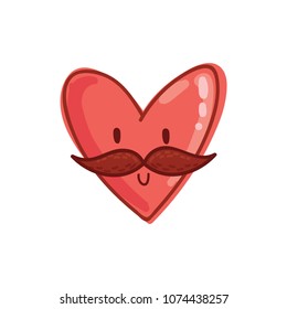 Mister Heart character with mustache: smiling, adorable emotion. Set of cute illustrations in cartoon style as logo, mascot, sticker, emoji, emoticon.