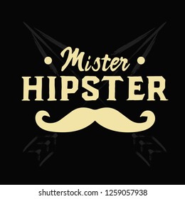 Mister Hipster. New vector logotype for print, sticker or barbershop. Hipster, old style, brutal, man, dad, father, greeting, celebration.