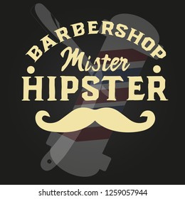 Mister Hipster. New vector logotype for print, sticker or barbershop. Hipster, old style, brutal, man, dad, father, greeting, celebration.
