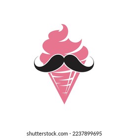 Mister ice cream vector logo design. Ice cream with mustache icon logo design.