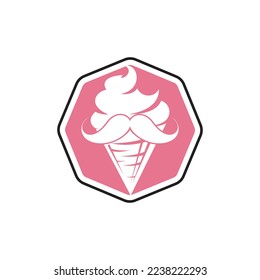 Diseño del logo del vector del helado de mister. Crema de hielo con el diseño del logo del icono del bigote.