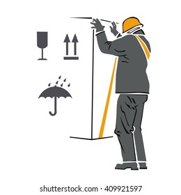 Mister loader . Marking products. White background. Close-up .