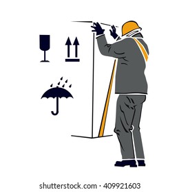 Mister loader . Marking products. White background. Close-up .