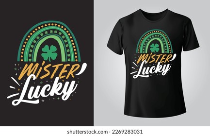 Mister Lucky - Typographical Black Background, T-shirt, mug, cap and other print on demand Design, svg, Vector, EPS, JPG