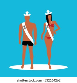 Mister & Miss Beauty Illustration Isolated In A Blue Background