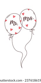 Mister And Missis Wedding Balloons Vector Illustration